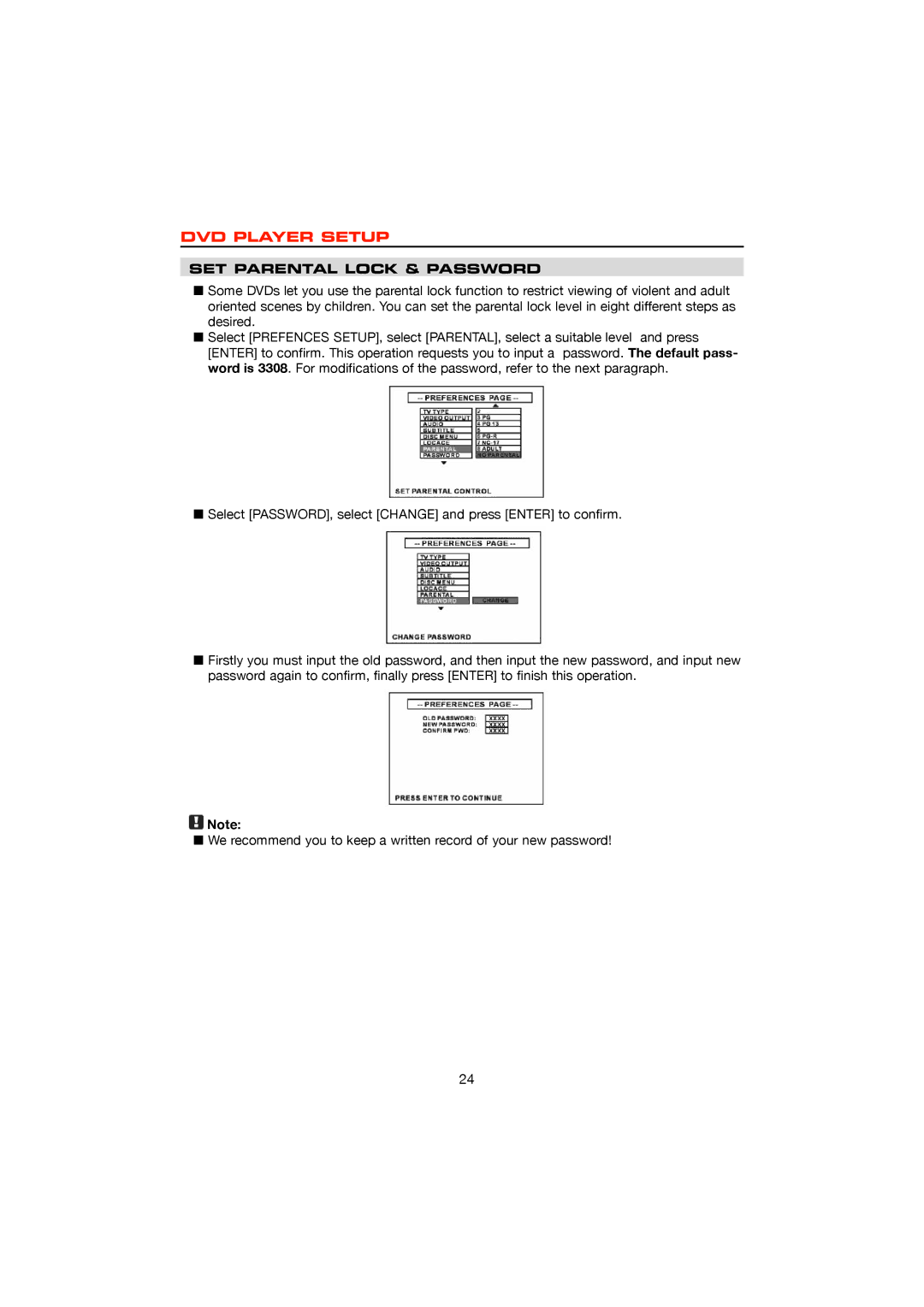 Dolby Laboratories DVD & MP3, ZE-200DVD operation manual SET Parental Lock & Password 