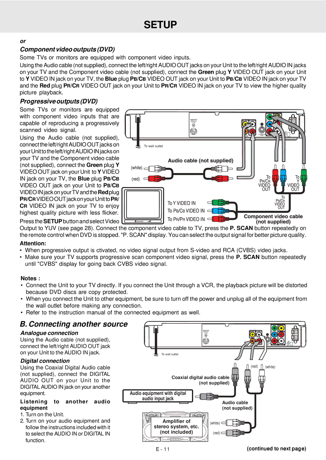 Dolby Laboratories DVD Micro Theater System owner manual Connecting another source, Component video outputs DVD 