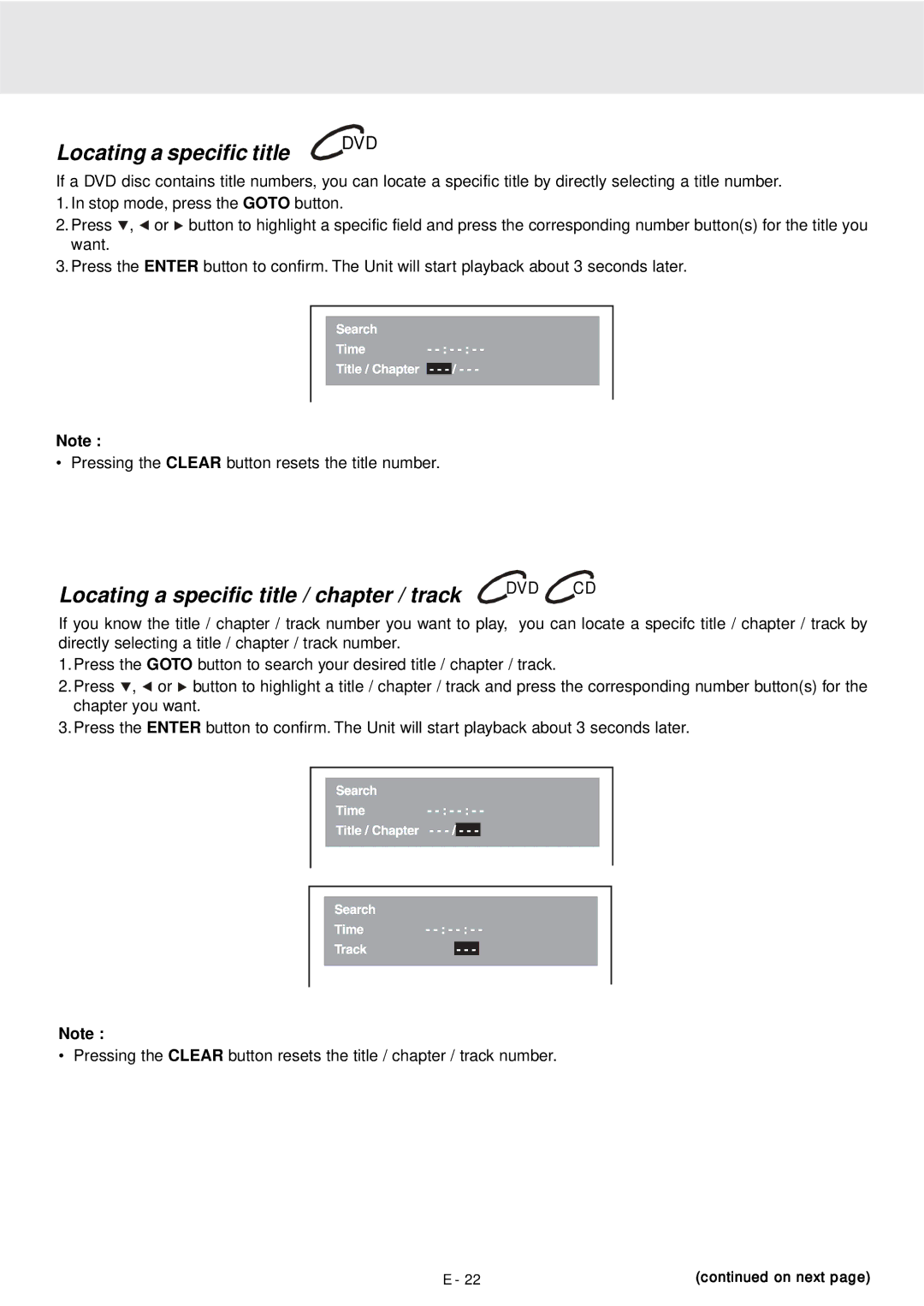 Dolby Laboratories DVD Micro Theater System owner manual Locating a specific title / chapter / track DVD CD 