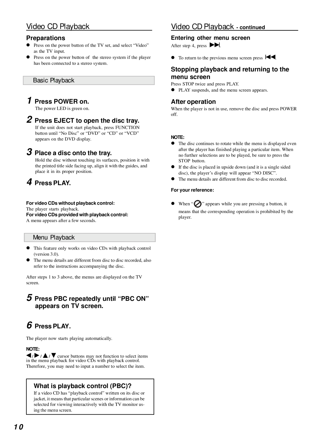 Dolby Laboratories DVD Player manual Video CD Playback, Basic Playback, Menu Playback 