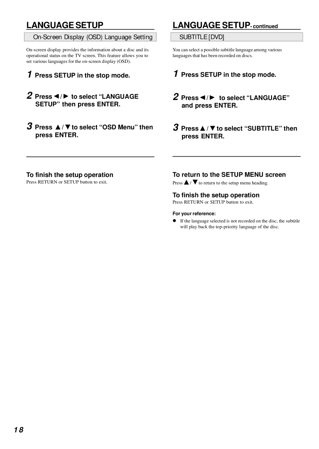 Dolby Laboratories DVD Player manual Language Setup, On-Screen Display OSD Language Setting 