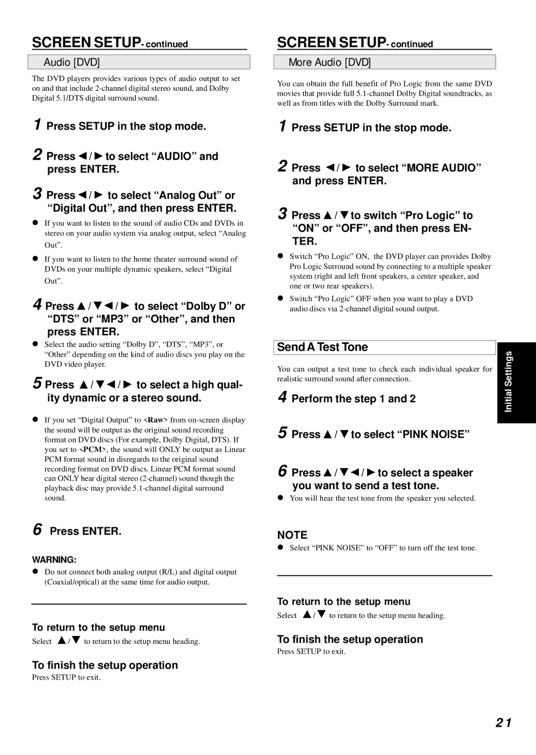 Dolby Laboratories DVD Player manual More Audio DVD, Send a Test Tone, Perform, Press / to select Pink Noise 