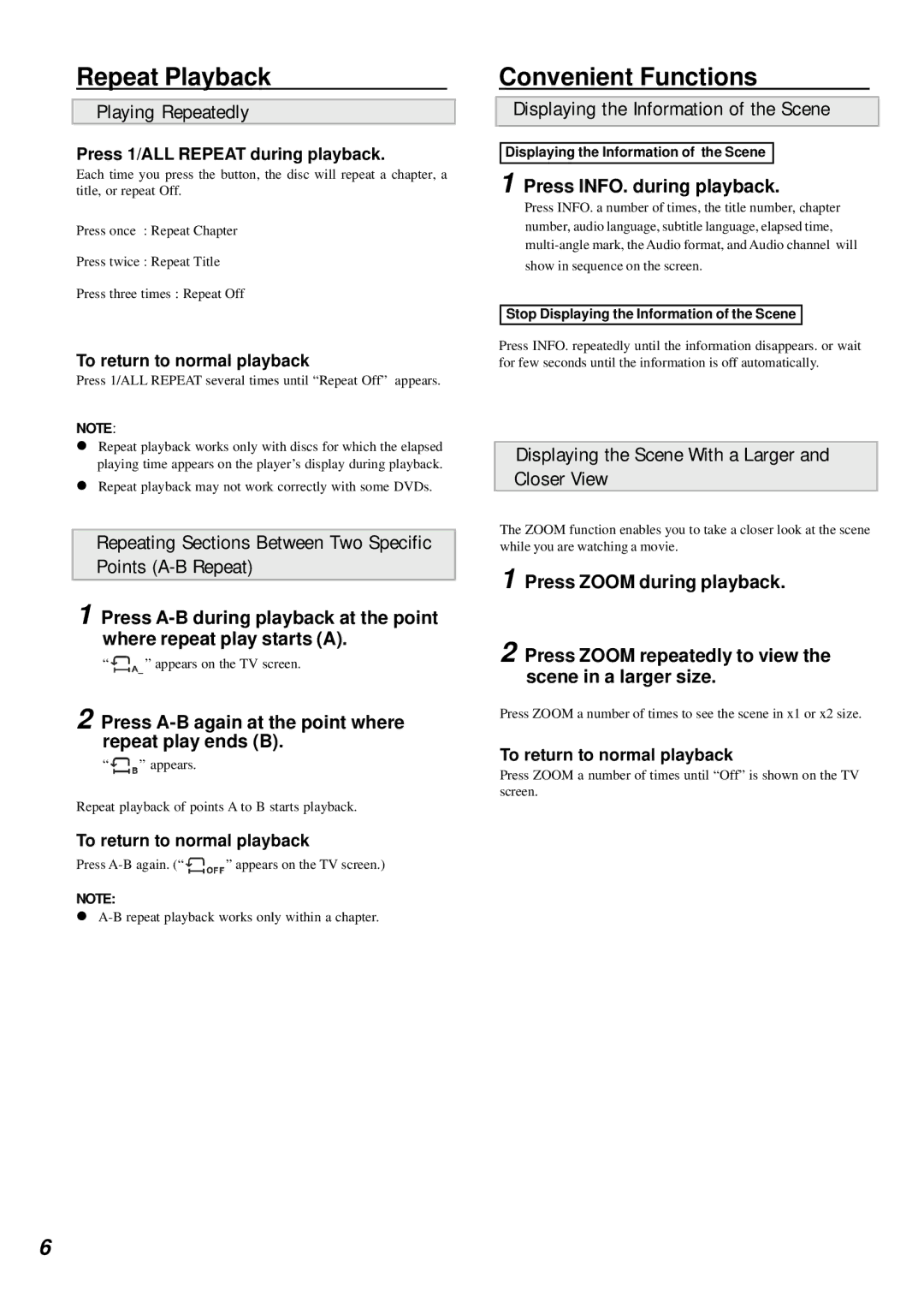 Dolby Laboratories DVD Player manual Repeat Playback, Convenient Functions 