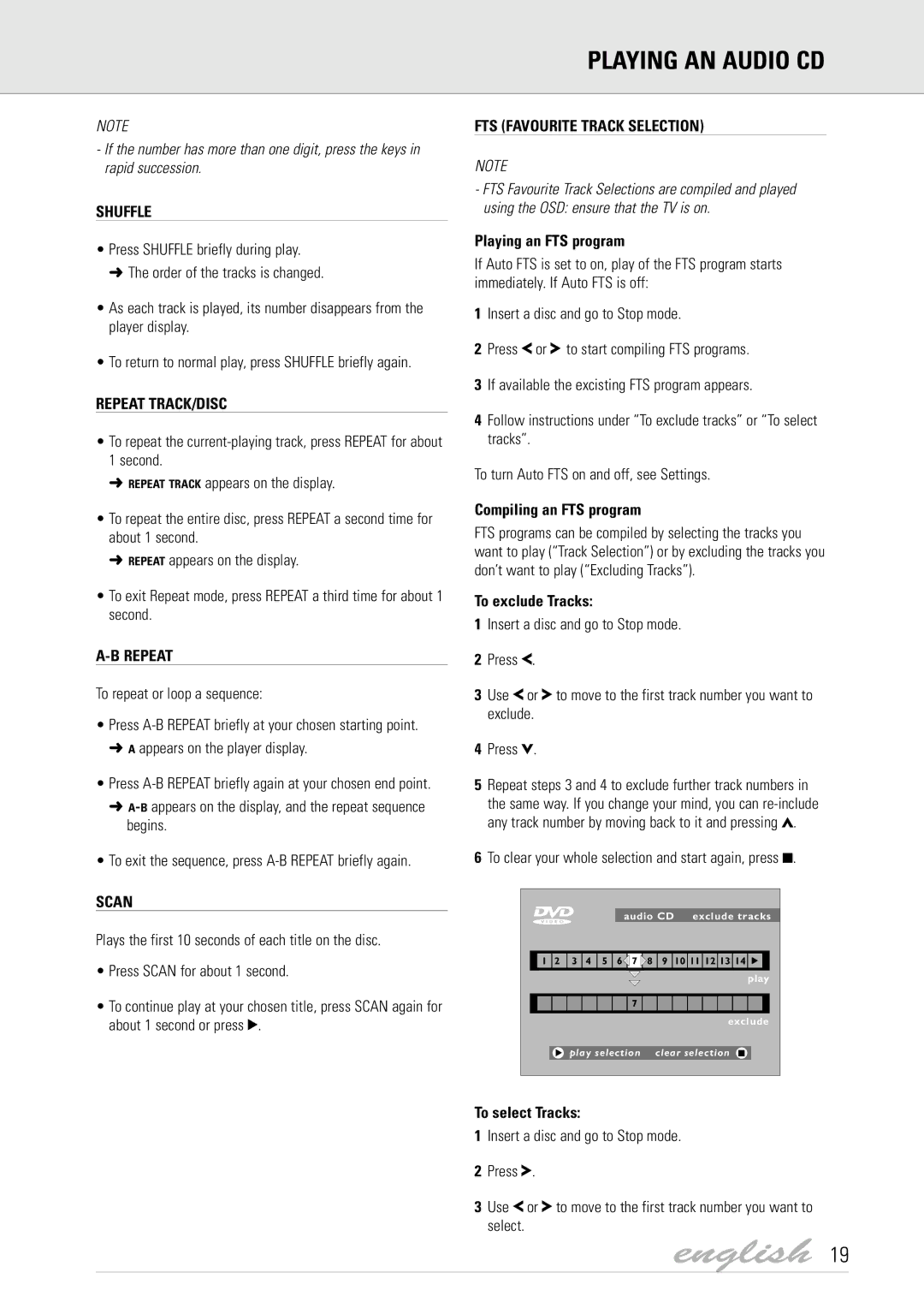 Dolby Laboratories DVD Video manual FTS Favourite Track Selection, Playing an FTS program, Compiling an FTS program 