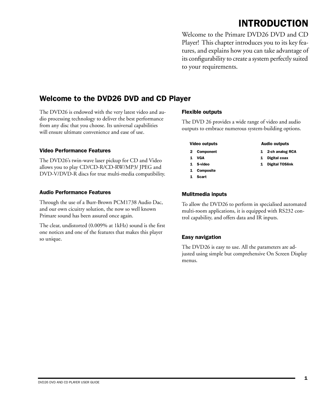 Dolby Laboratories manual Introduction, Welcome to the DVD26 DVD and CD Player 