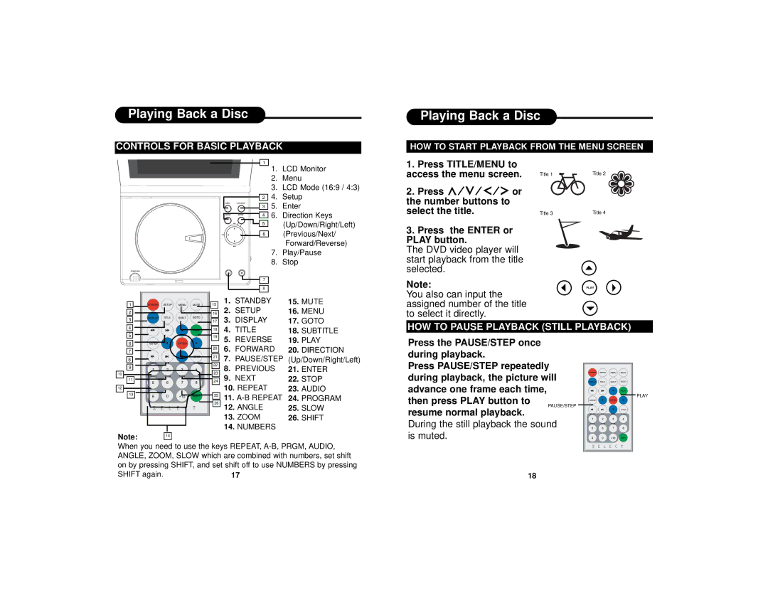 Dolby Laboratories DVD7016 manual Playing Back a Disc, Controls for Basic Playback, HOW to Pause Playback Still Playback 