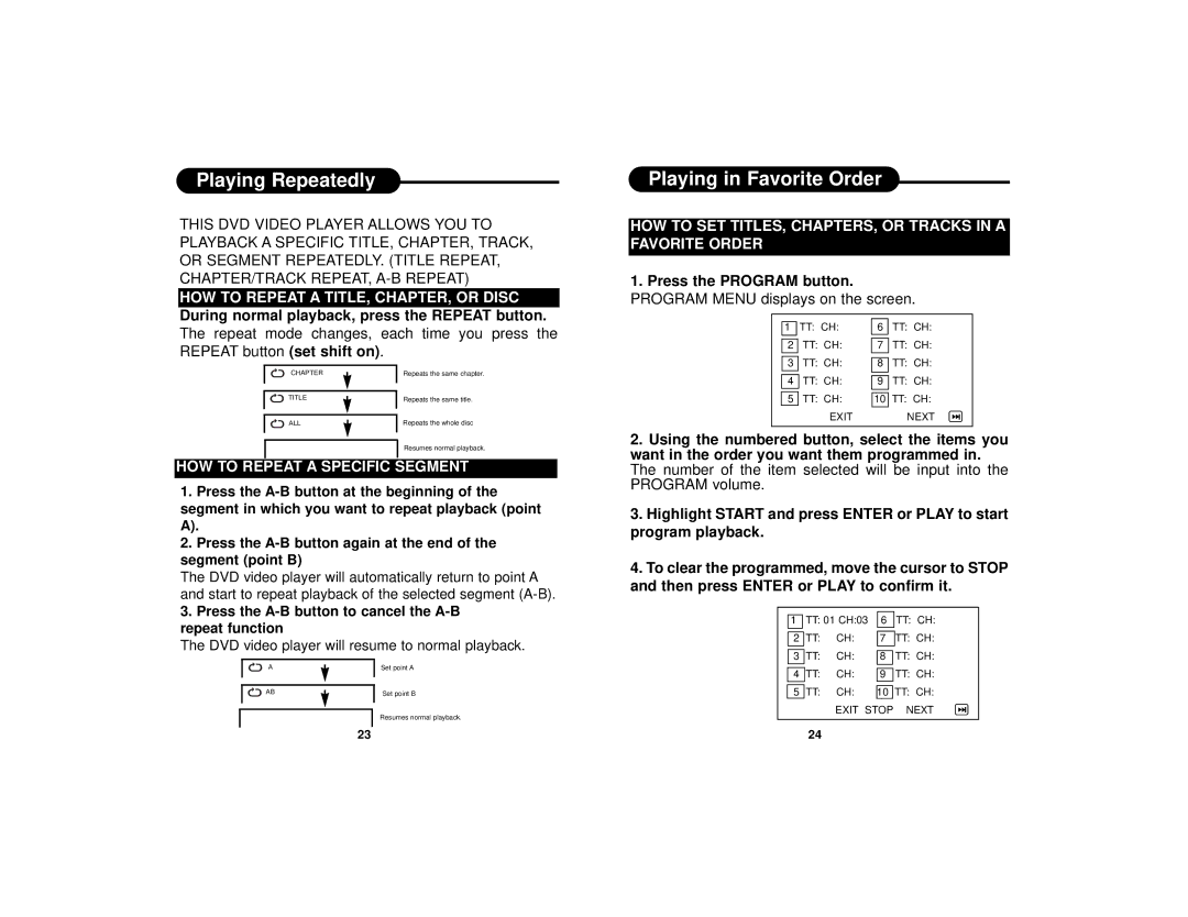 Dolby Laboratories DVD7016 manual Playing Repeatedly, Playing in Favorite Order, HOW to Repeat a Specific Segment 