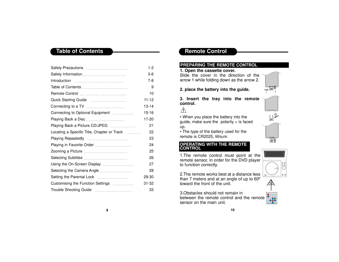 Dolby Laboratories DVD7016 manual Table of Contents, Remote Control 