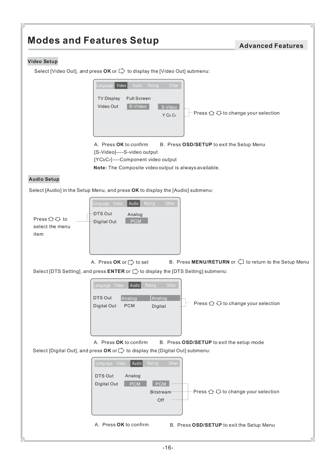 Dolby Laboratories DVP650 user manual Audio Setup 