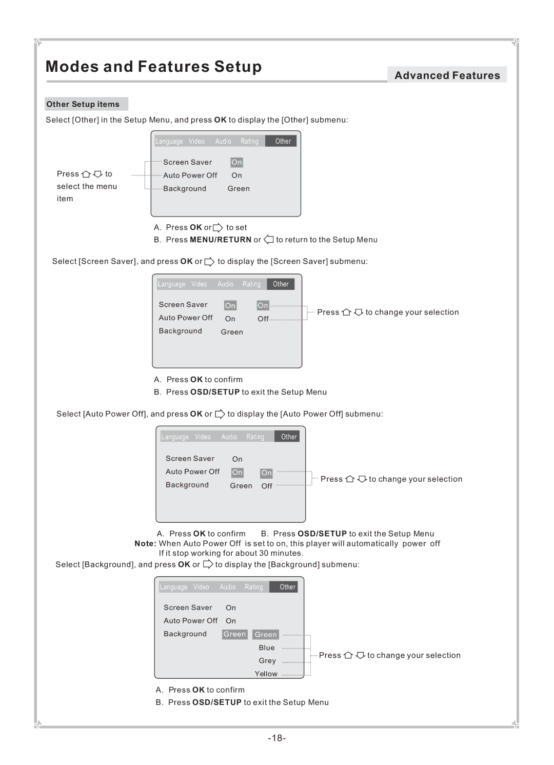 Dolby Laboratories DVP650 user manual Other Setup items 