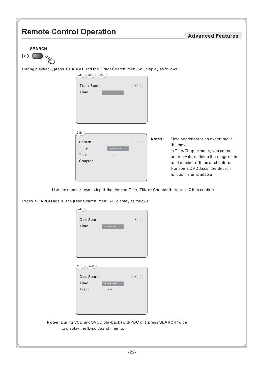 Dolby Laboratories DVP650 user manual To display the Disc Search menu 