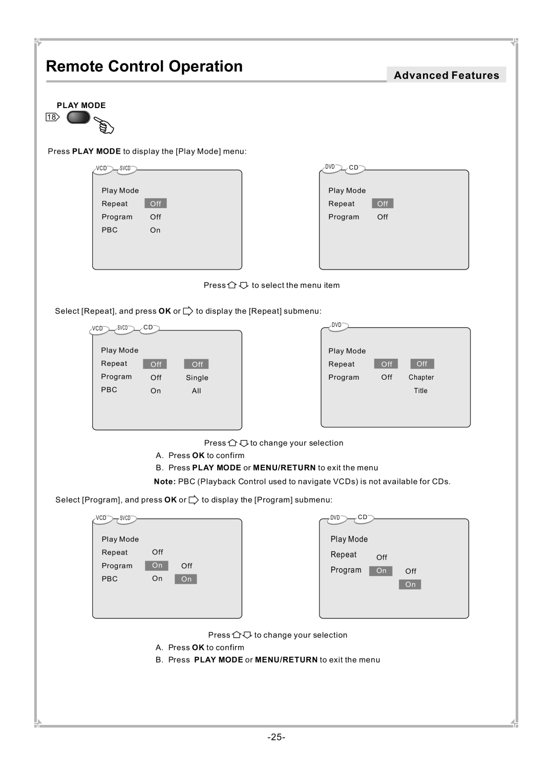 Dolby Laboratories DVP650 user manual Program On, Play Mode 