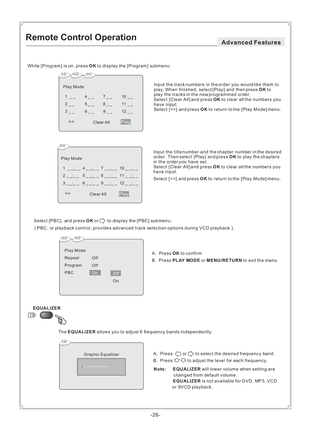 Dolby Laboratories DVP650 user manual Play, Equalizer 