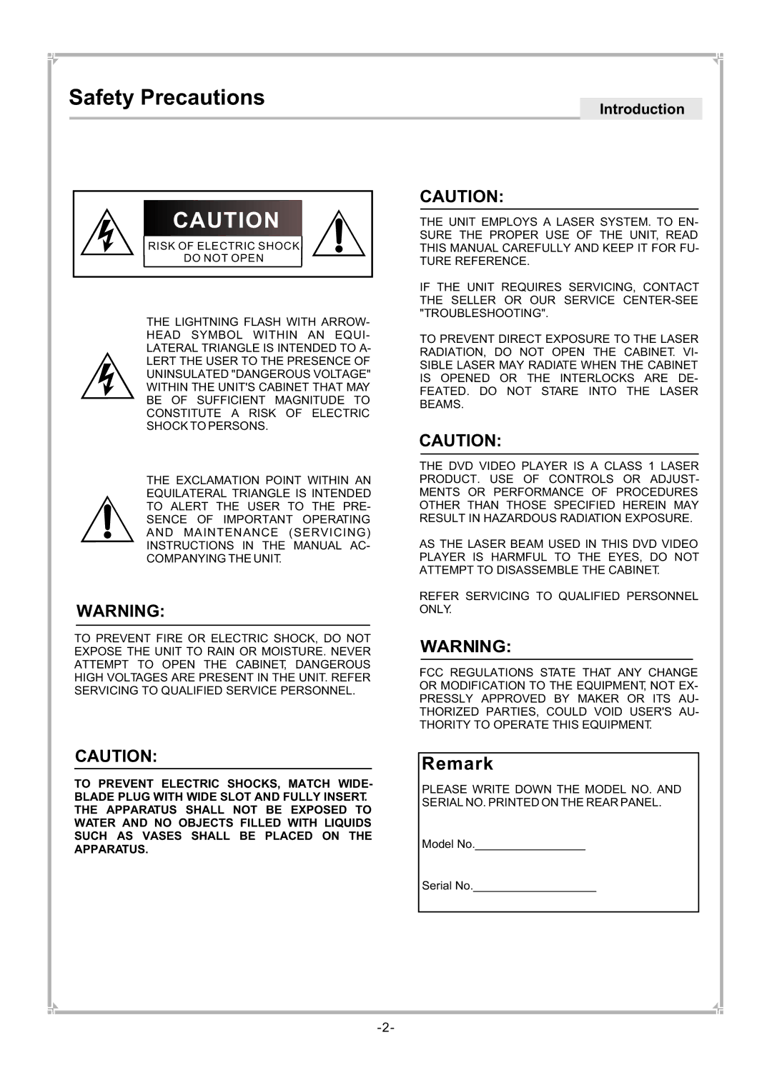 Dolby Laboratories DVP650 user manual Safety Precautions, Introduction 