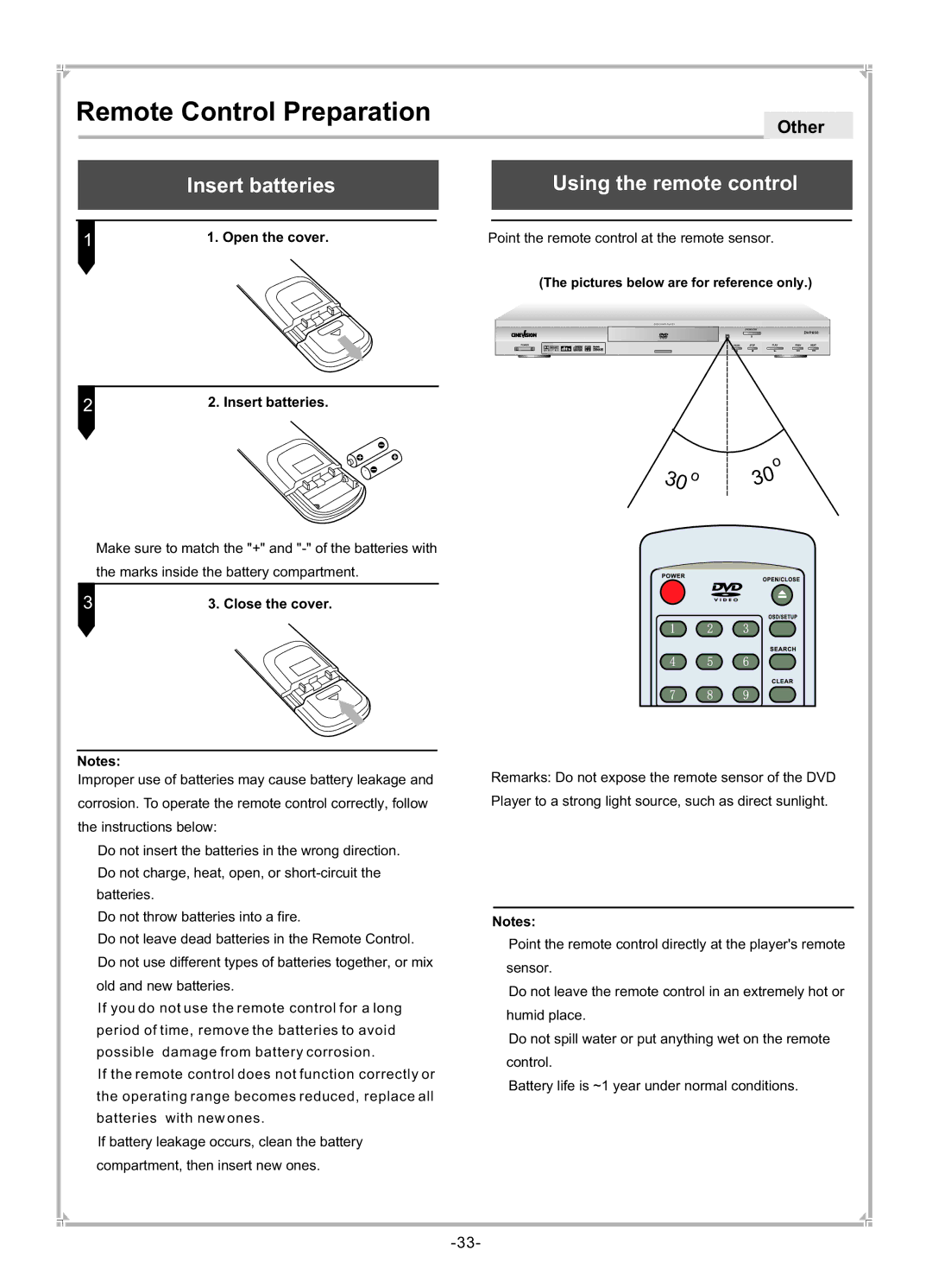 Dolby Laboratories DVP650 user manual Remote Control Preparation 