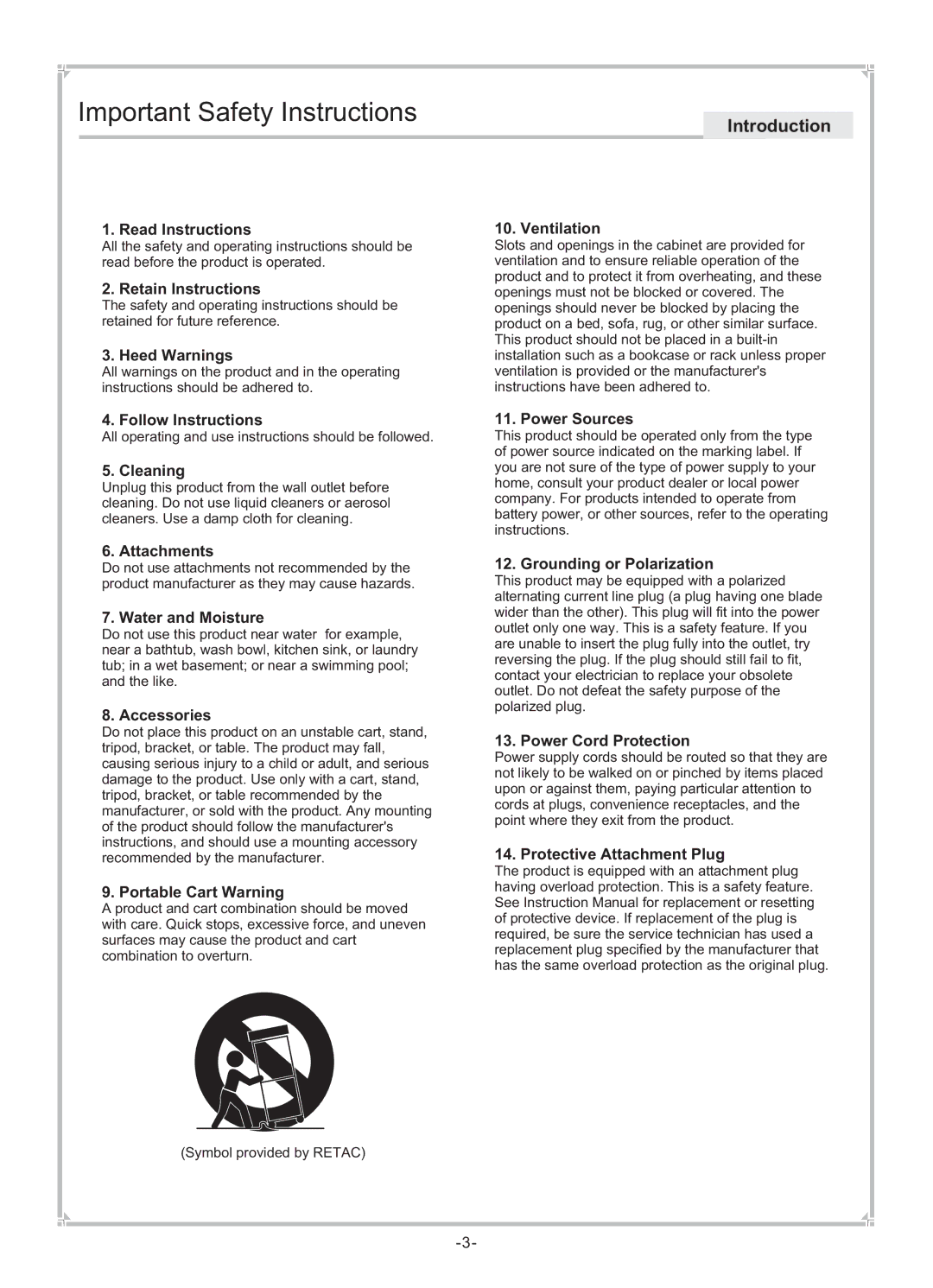 Dolby Laboratories DVP650 user manual Important Safety Instructions 