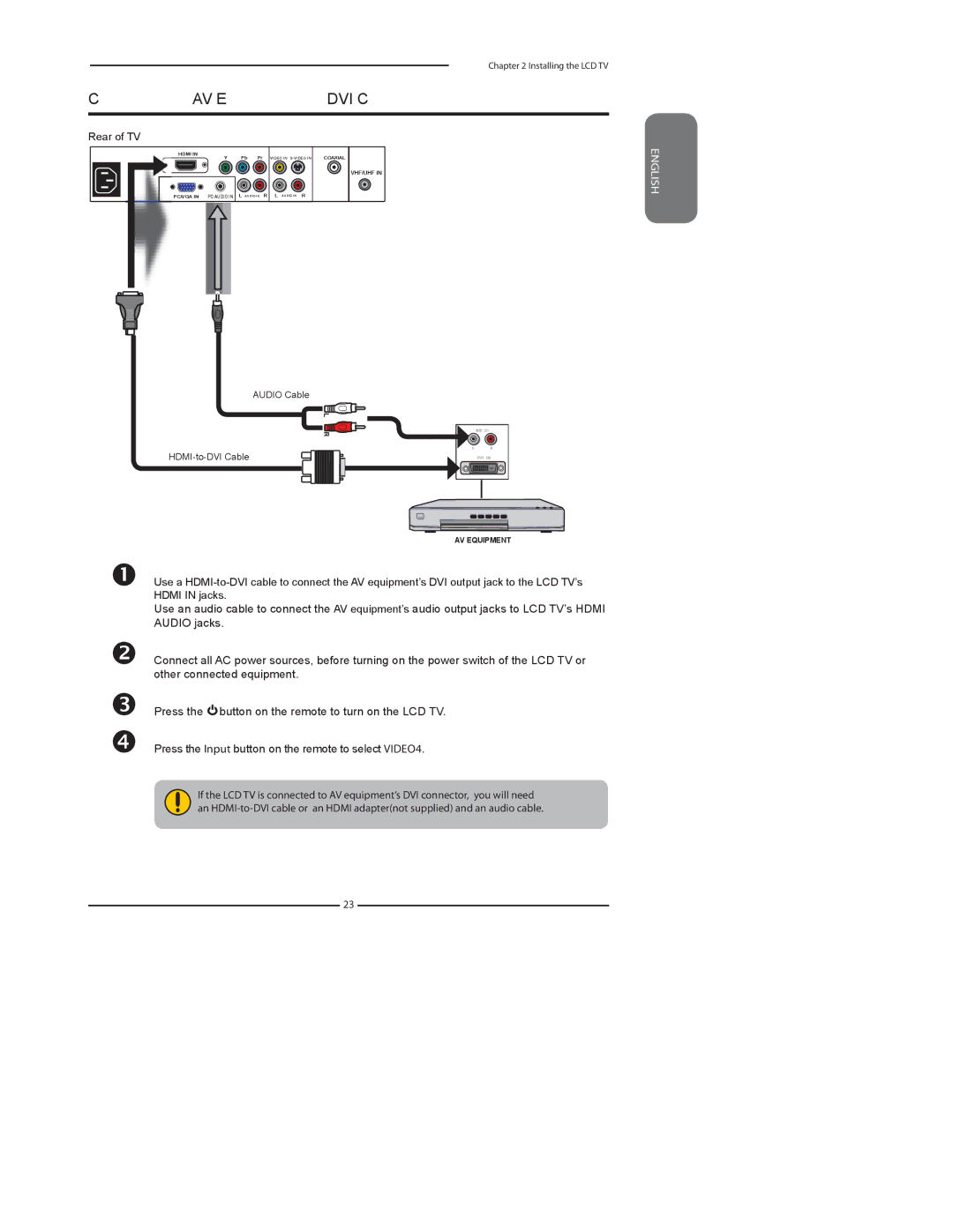 Dolby Laboratories FLX-1910 manual Connecting an AV Equipment with DVI Connector 