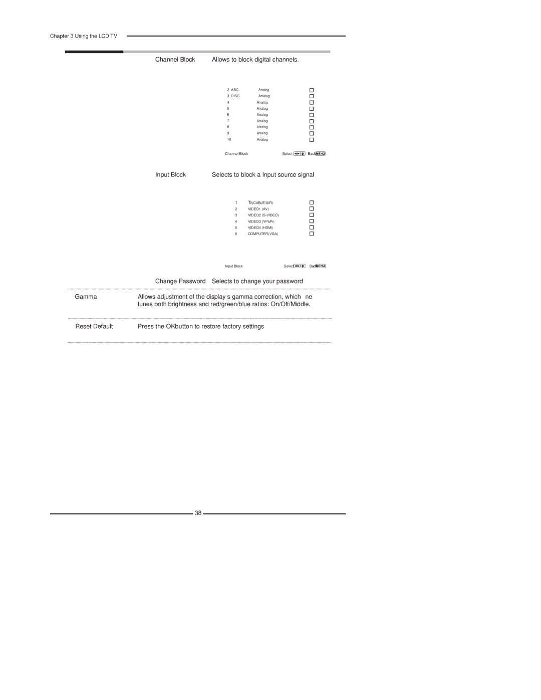 Dolby Laboratories FLX-1910 manual Channel Block Allows to block digital channels 