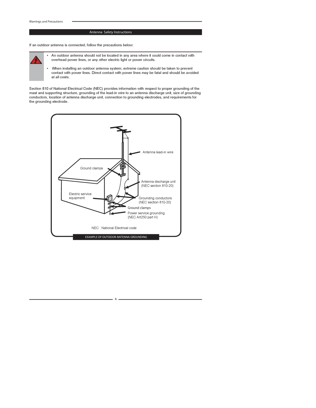 Dolby Laboratories FLX-1910 manual Outdoor Antenna Safety Instructions 