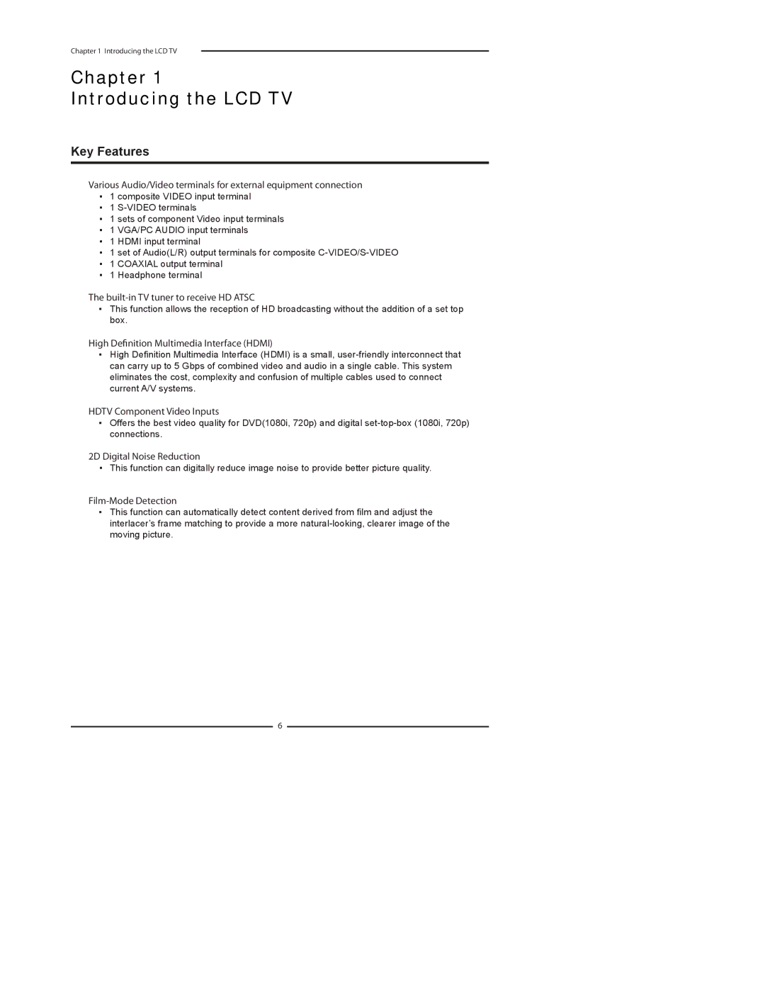 Dolby Laboratories FLX-1910 manual Chapter Introducing the LCD TV, Key Features 