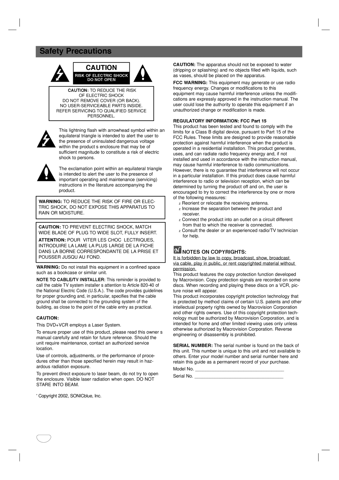 Dolby Laboratories HT2030 manual Safety Precautions, Regulatory Information FCC Part 