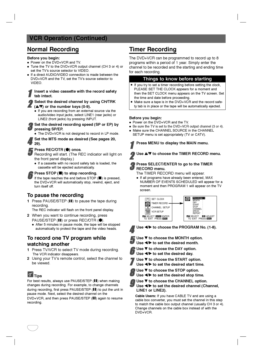 Dolby Laboratories HT2030 manual Timer Recording, Timer Record menu will appear 