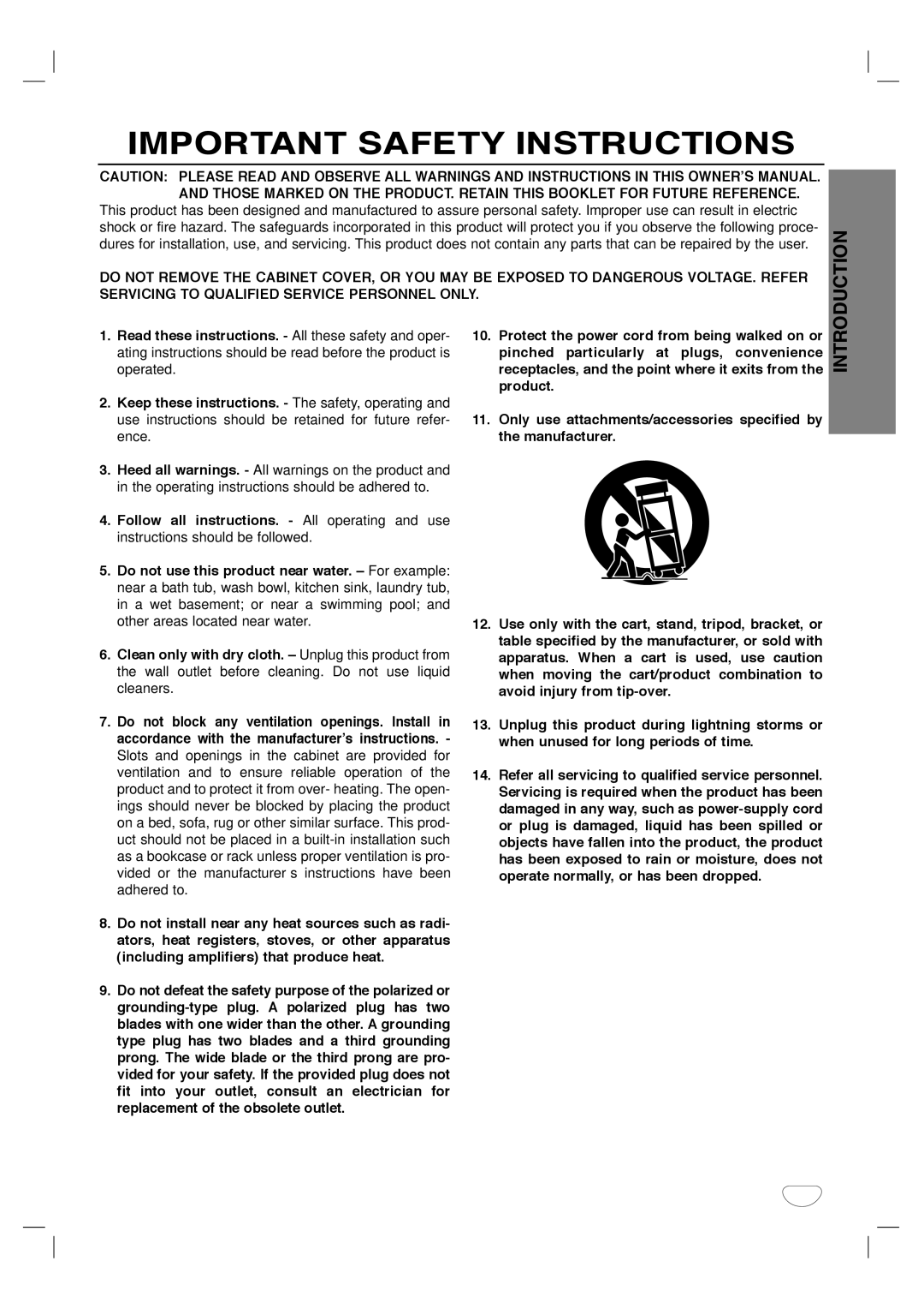 Dolby Laboratories HT2030 manual Important Safety Instructions 