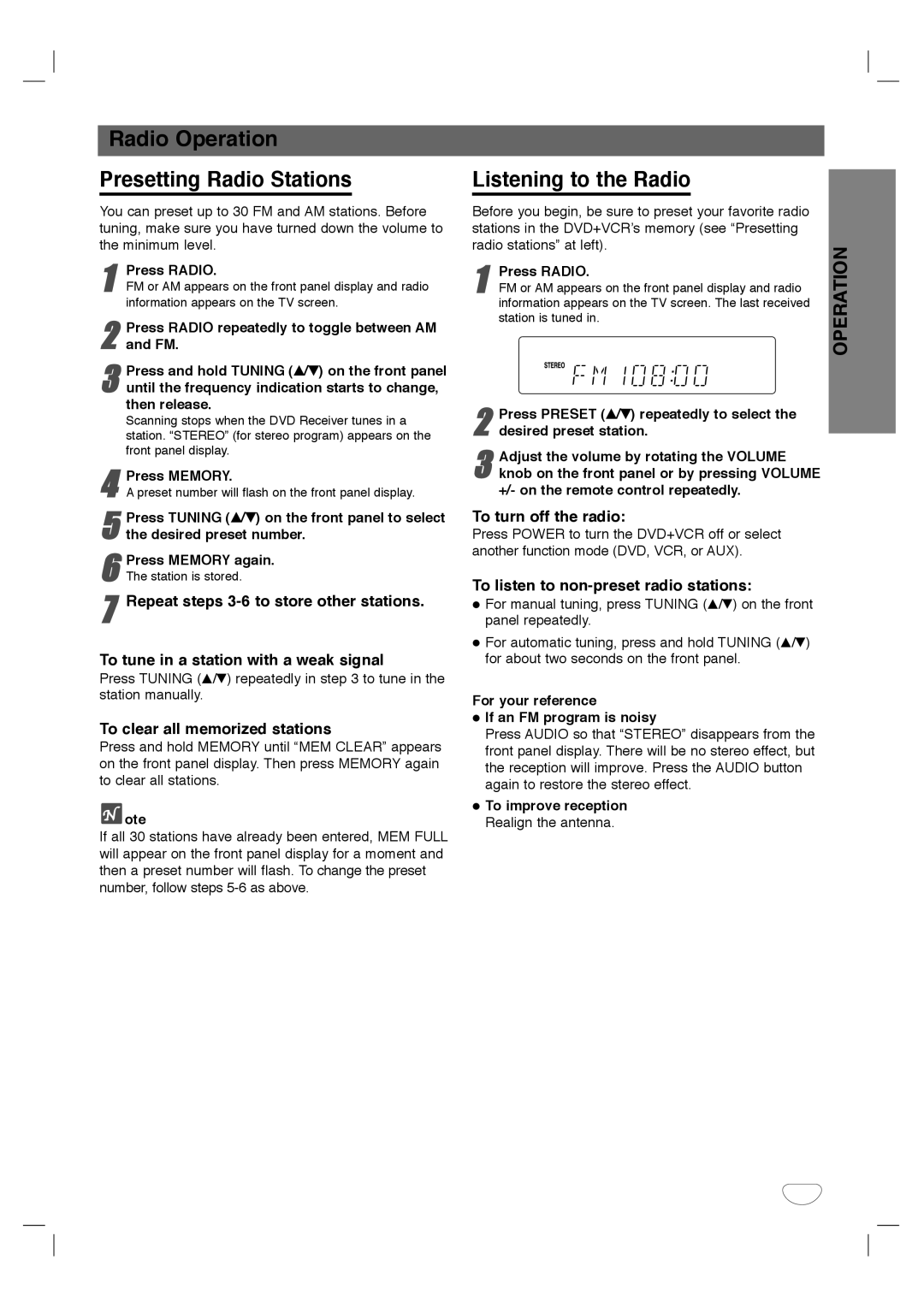 Dolby Laboratories HT2030 manual Listening to the Radio, To turn off the radio, To listen to non-preset radio stations 