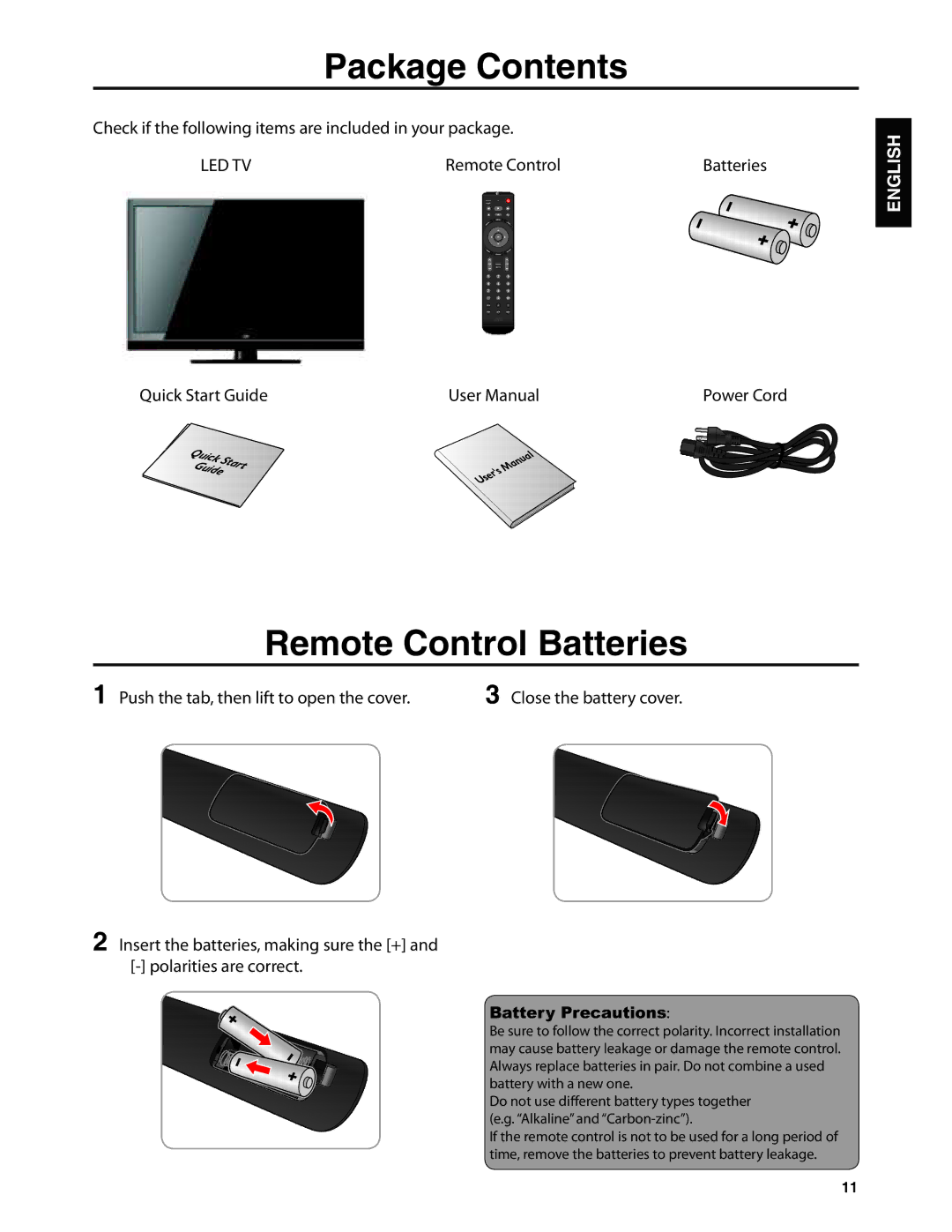 Dolby Laboratories JLE42BC3500 user manual Package Contents, Remote Control Batteries 