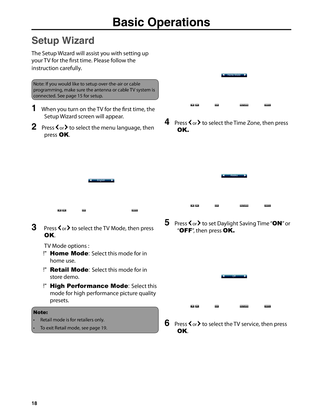 Dolby Laboratories JLE42BC3500 user manual Basic Operations, Setup Wizard 