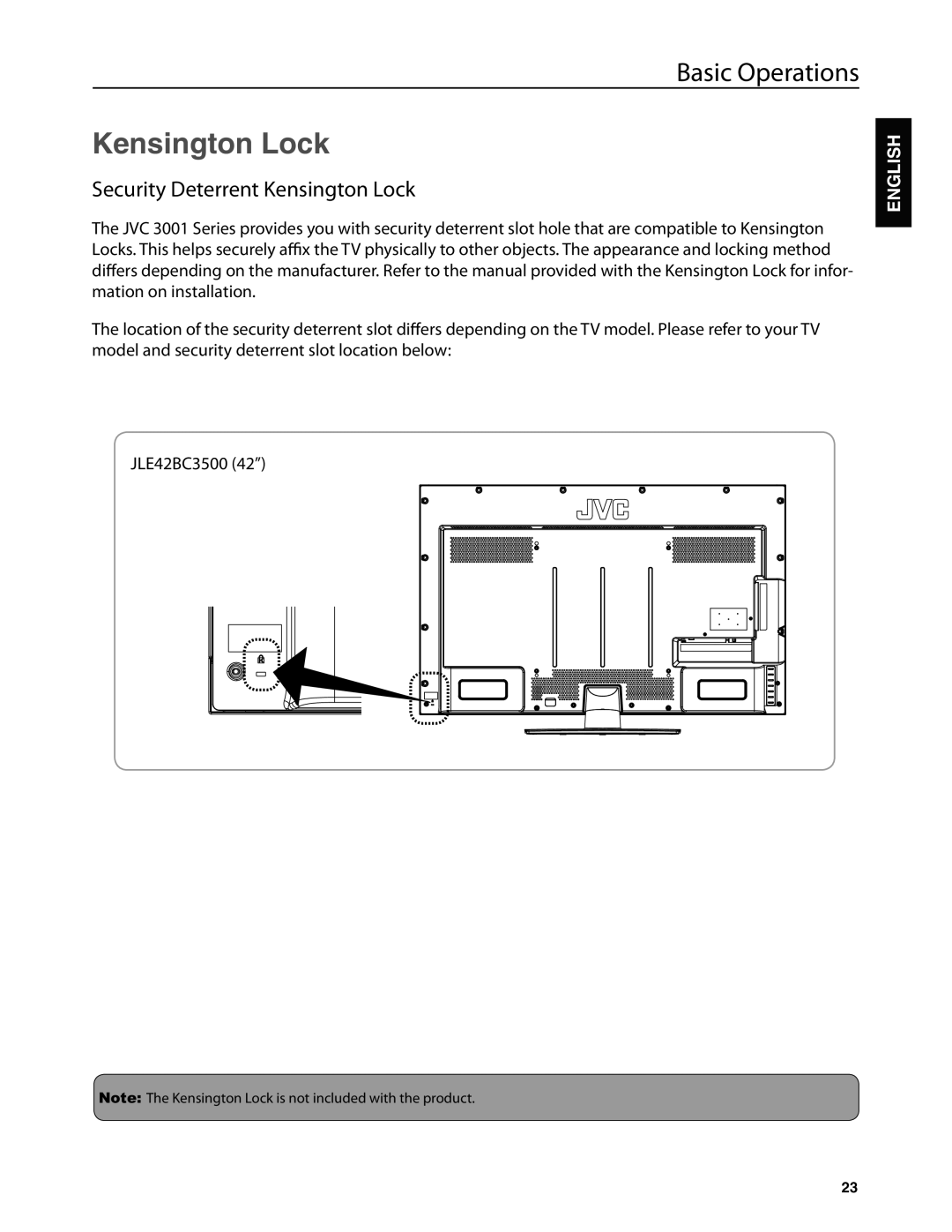 Dolby Laboratories JLE42BC3500 user manual Security Deterrent Kensington Lock 