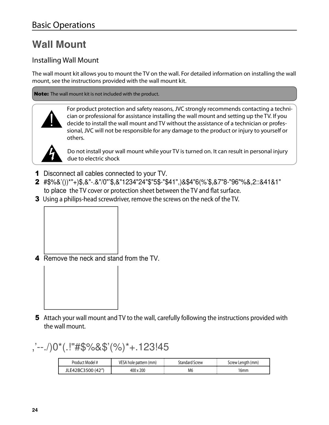 Dolby Laboratories JLE42BC3500 user manual Wall Mount, #$%&$%*+.123!45 