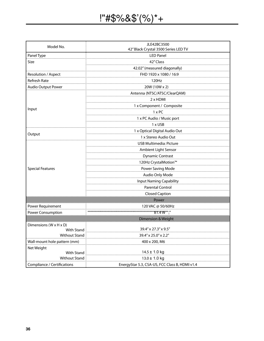 Dolby Laboratories JLE42BC3500 user manual #$%&$%*+, Output 