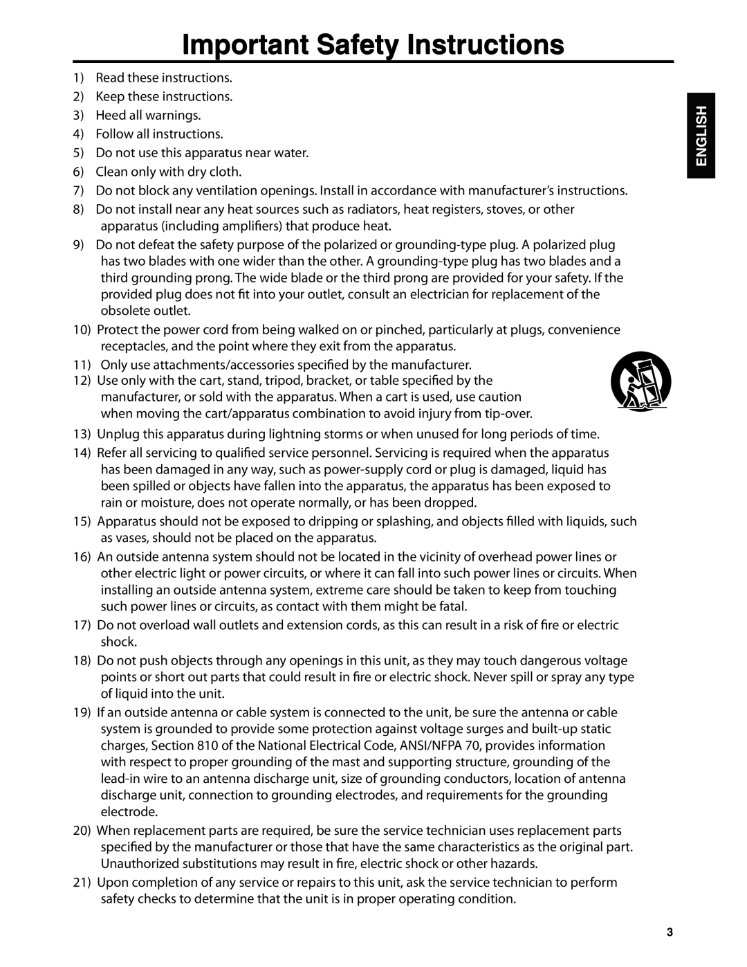 Dolby Laboratories JLE42BC3500 user manual Important Safety Instructions 