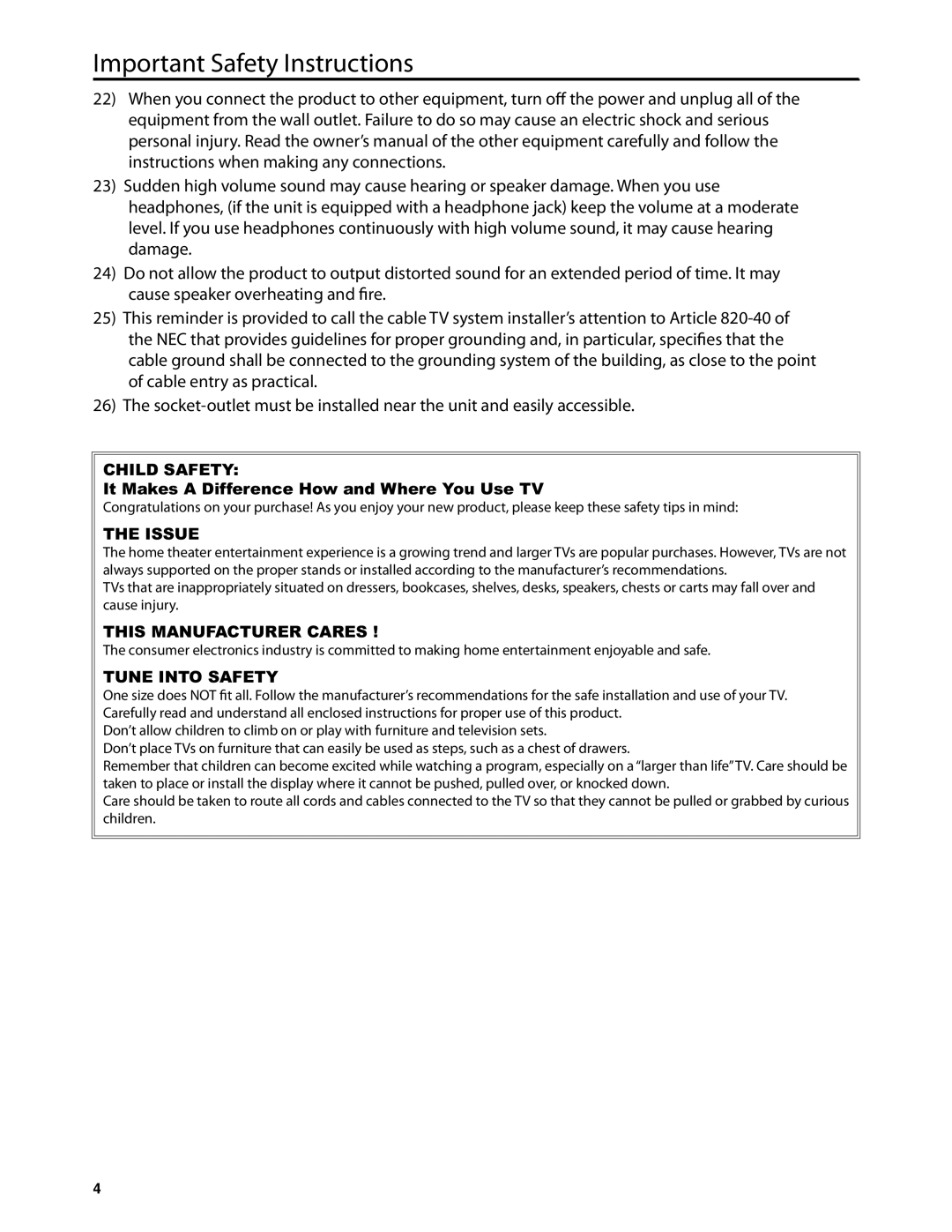 Dolby Laboratories JLE42BC3500 user manual Important Safety Instructions 