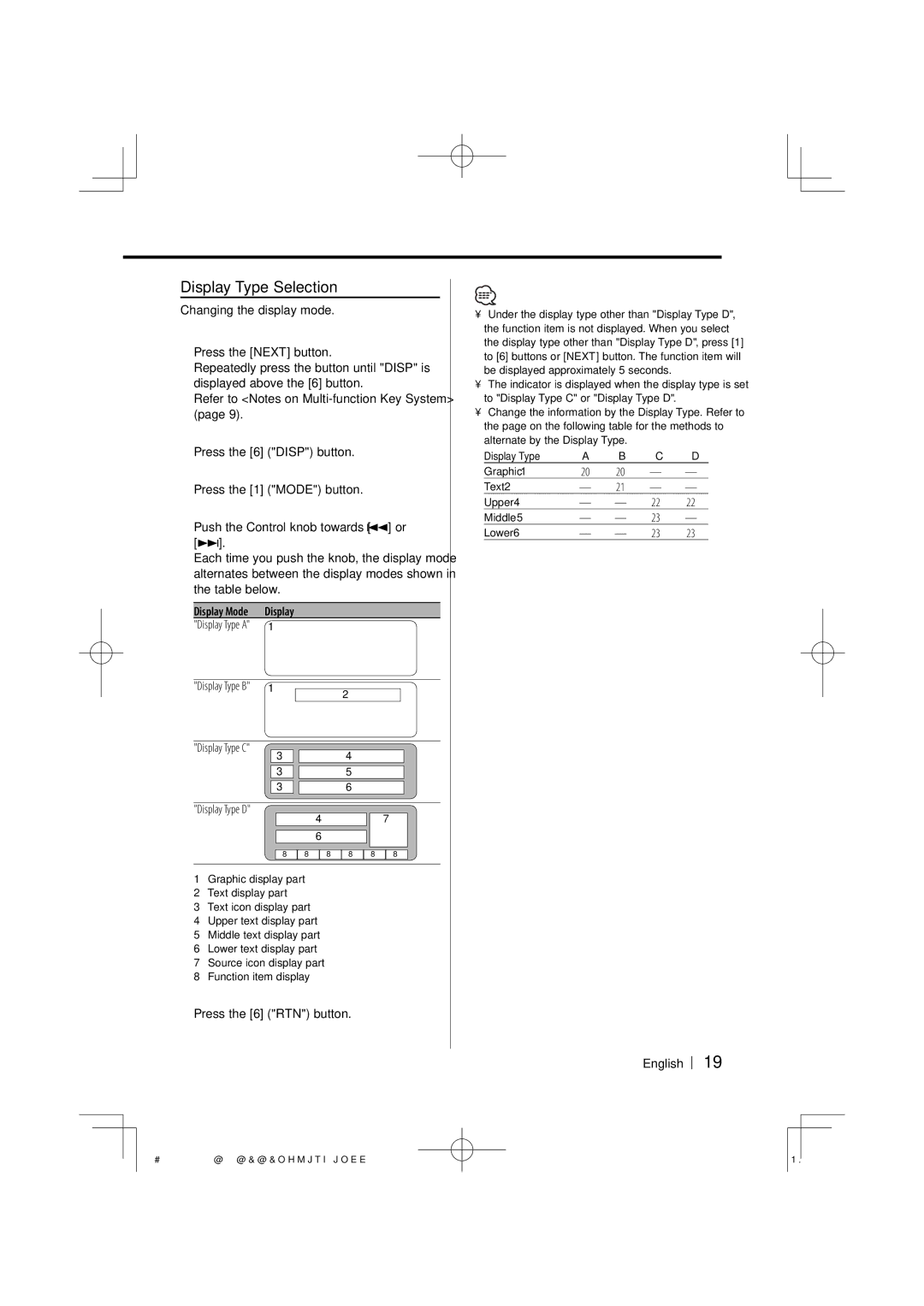 Dolby Laboratories KDC-W8534 instruction manual Display Type Selection, Changing the display mode 