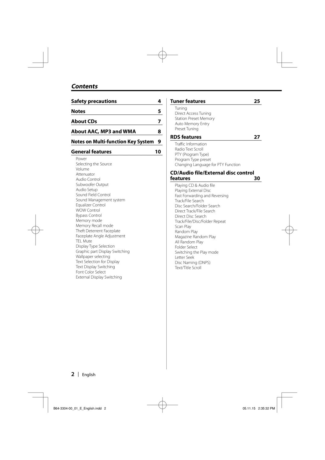 Dolby Laboratories KDC-W8534 instruction manual Contents 