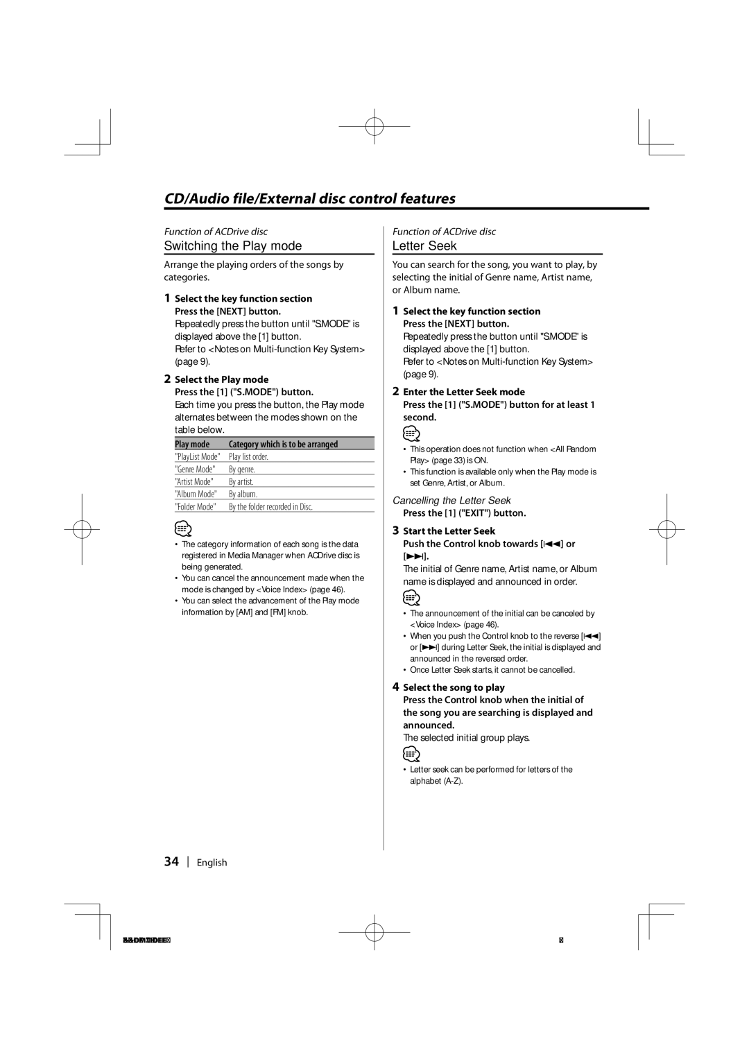 Dolby Laboratories KDC-W8534 Switching the Play mode, Letter Seek, Select the Play mode Press the 1 S.MODE button 