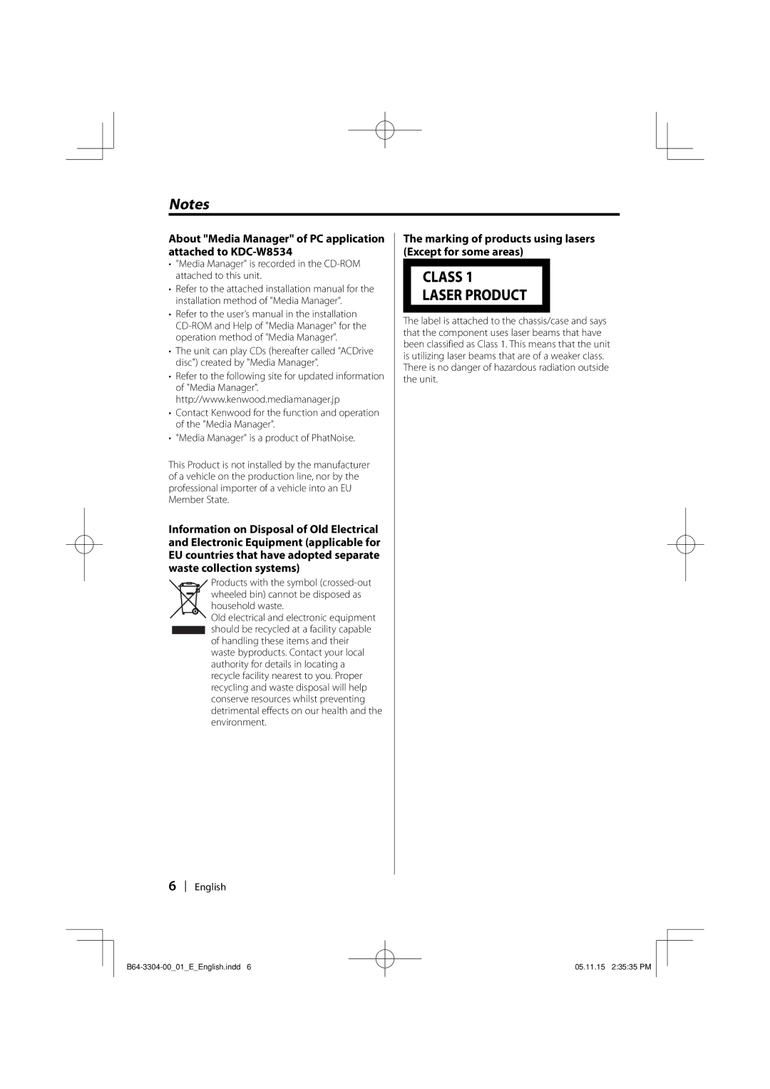 Dolby Laboratories instruction manual About Media Manager of PC application attached to KDC-W8534 