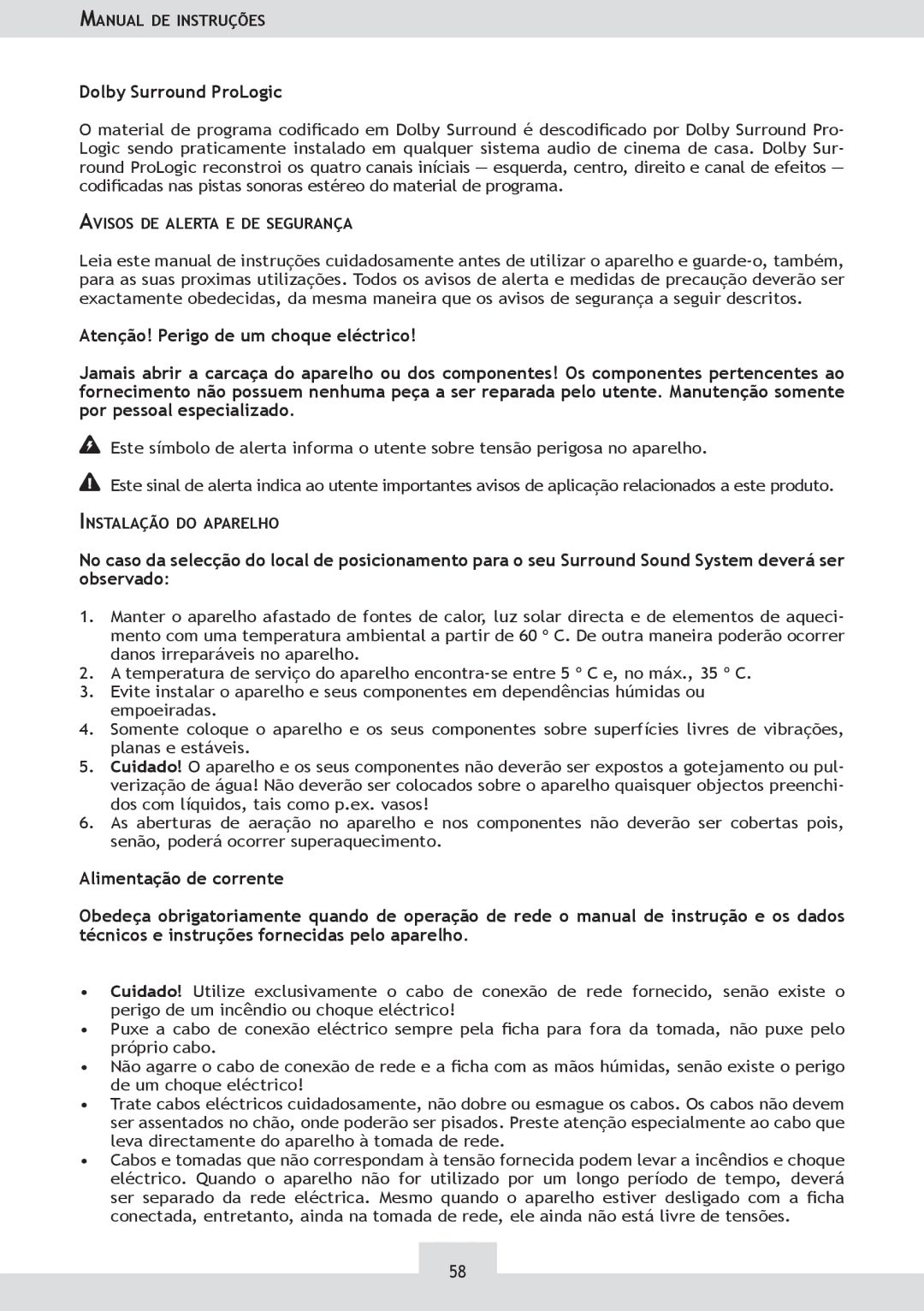 Dolby Laboratories KH 02 manual Avisos DE Alerta E DE Segurança 