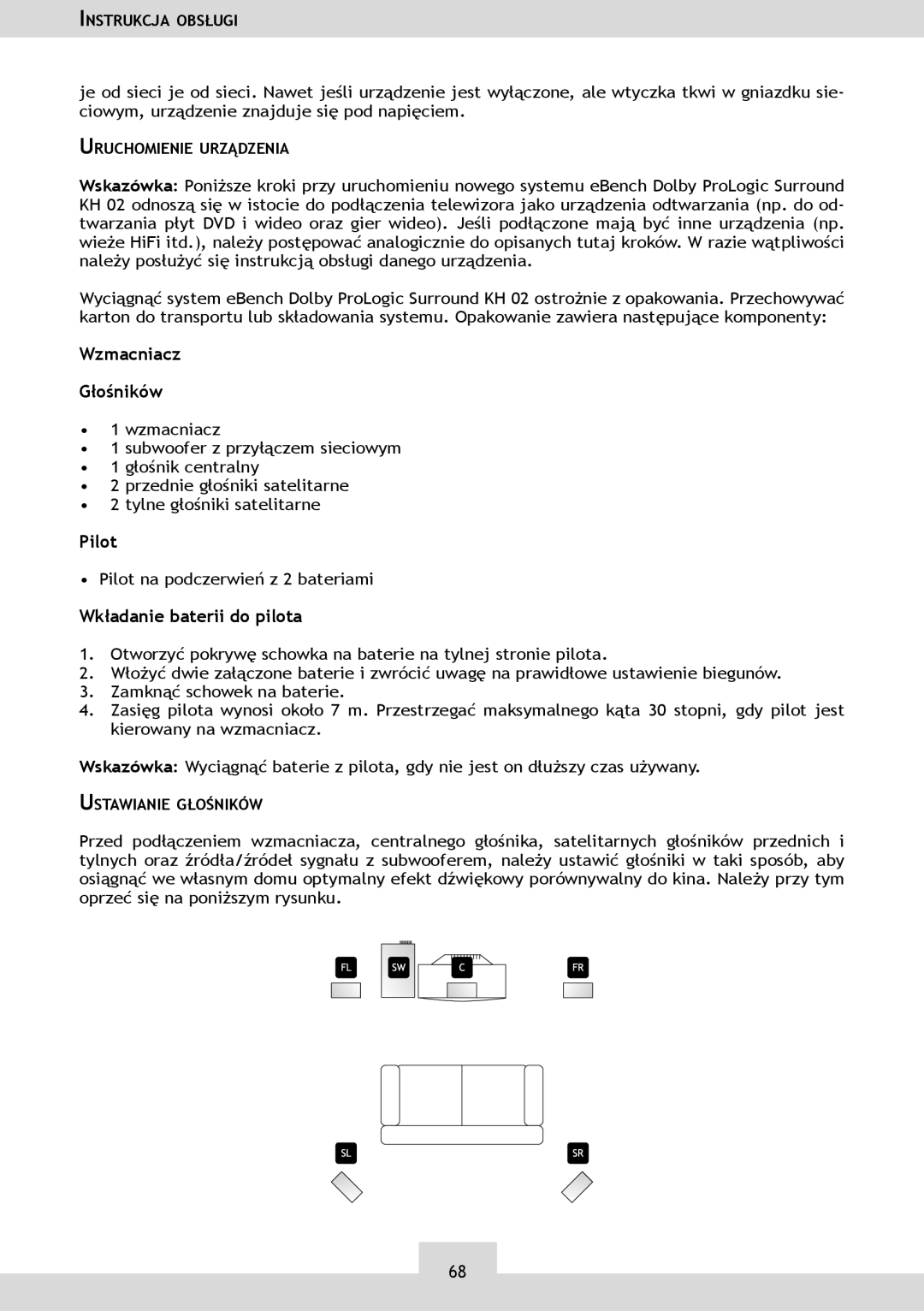 Dolby Laboratories KH 02 manual Wzmacniacz Głośników, Wkładanie baterii do pilota 