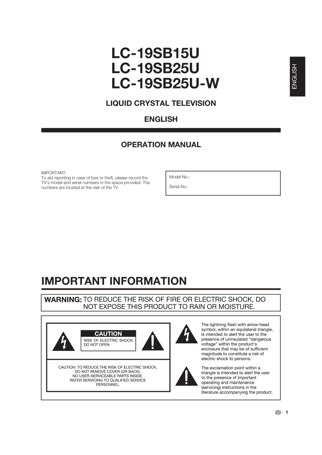 Dolby Laboratories operation manual LC-19SB15U LC-19SB25U LC-19SB25U-W 