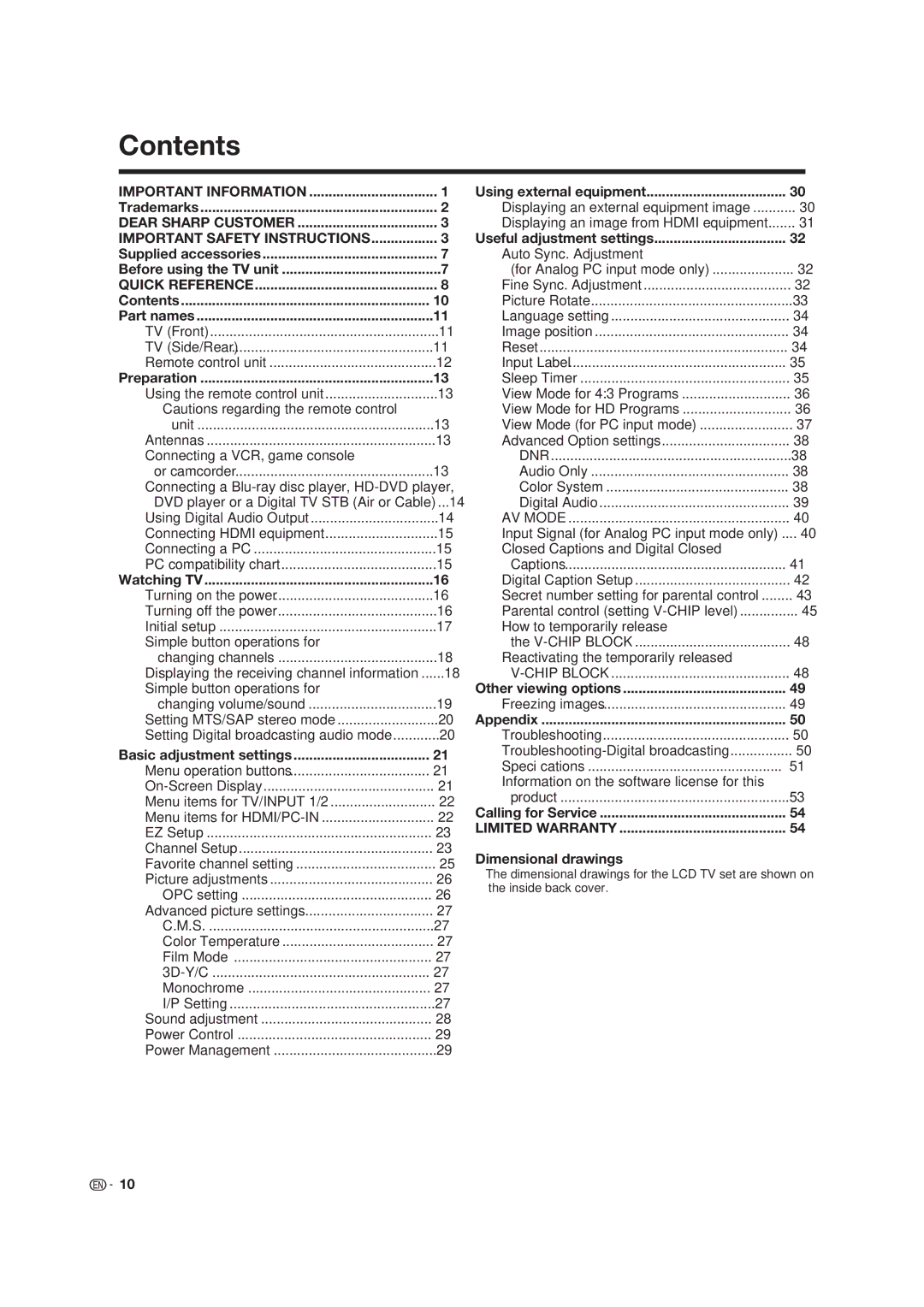 Dolby Laboratories LC-19SB25U-W, LC-19SB15U operation manual Contents 