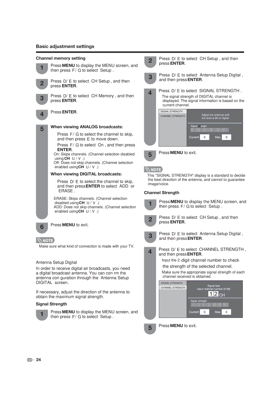 Dolby Laboratories LC-19SB25U Channel memory setting, When viewing Analog broadcasts, When viewing Digital broadcasts 