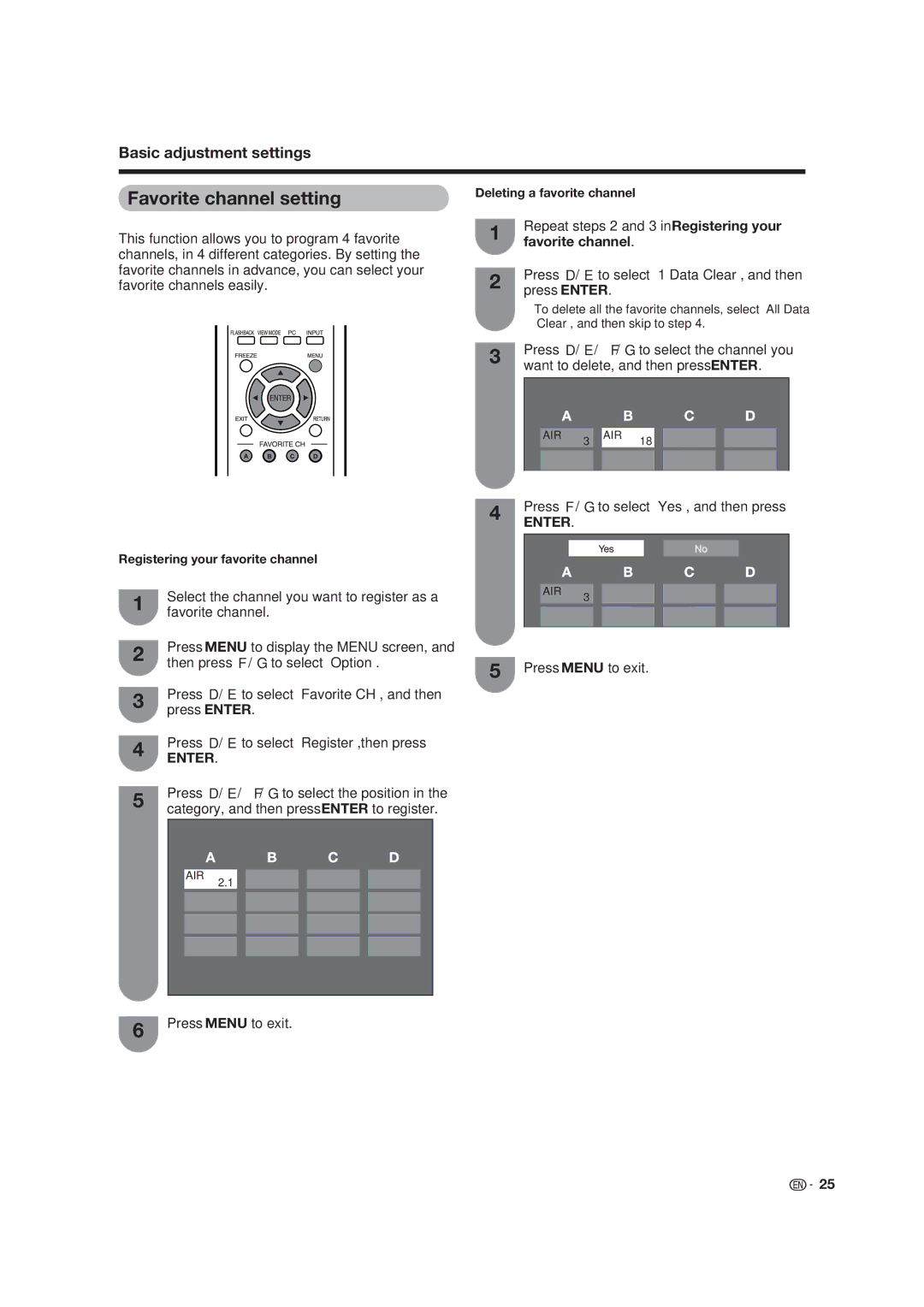 Dolby Laboratories LC-19SB25U-W, LC-19SB15U operation manual Favorite channel setting 