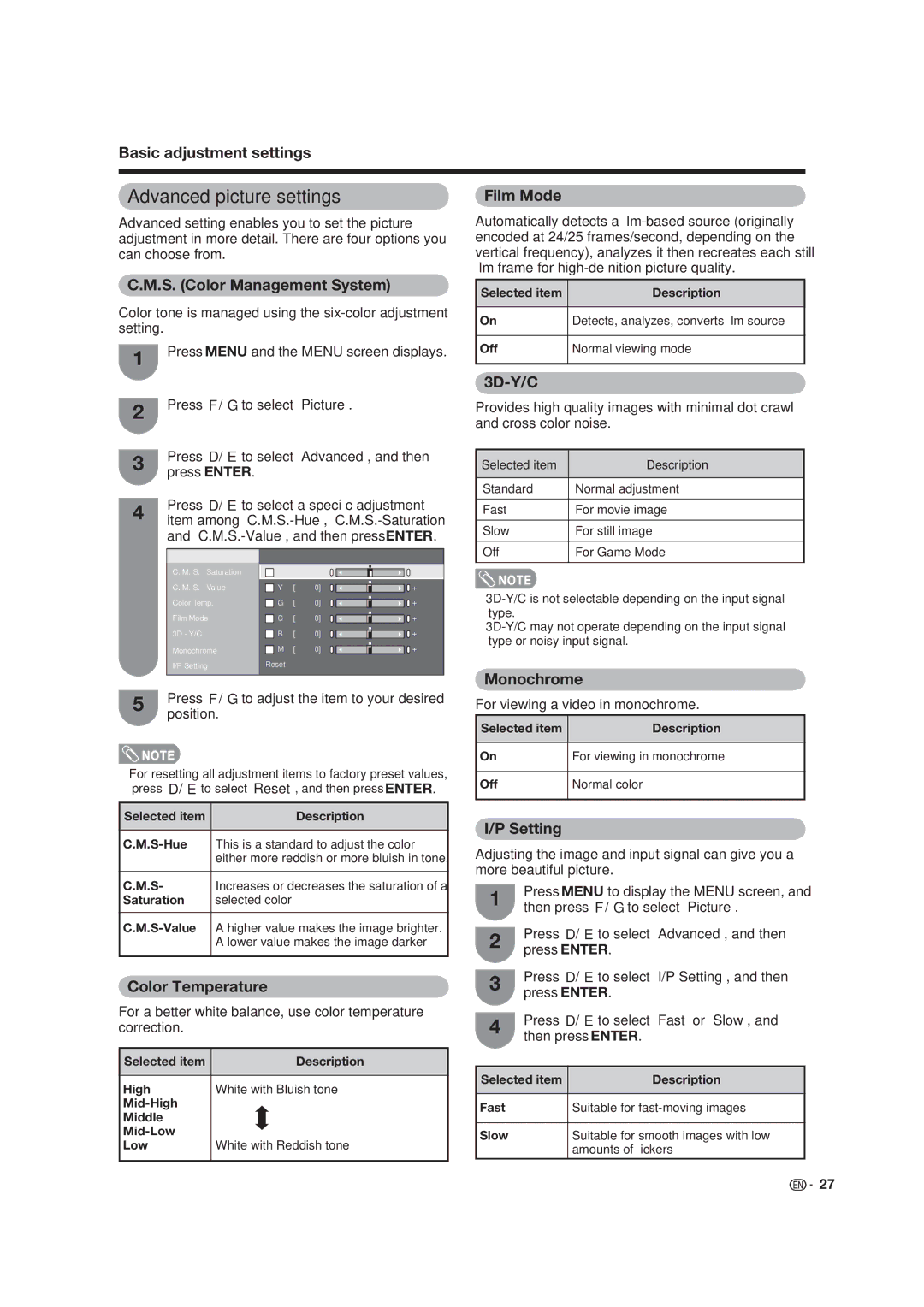 Dolby Laboratories LC-19SB25U-W, LC-19SB15U operation manual Advanced picture settings, Film Mode 