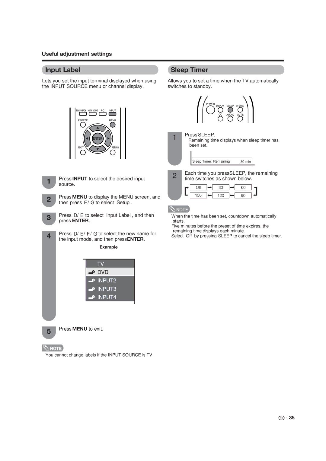 Dolby Laboratories LC-19SB15U, LC-19SB25U-W operation manual Input Label Sleep Timer 