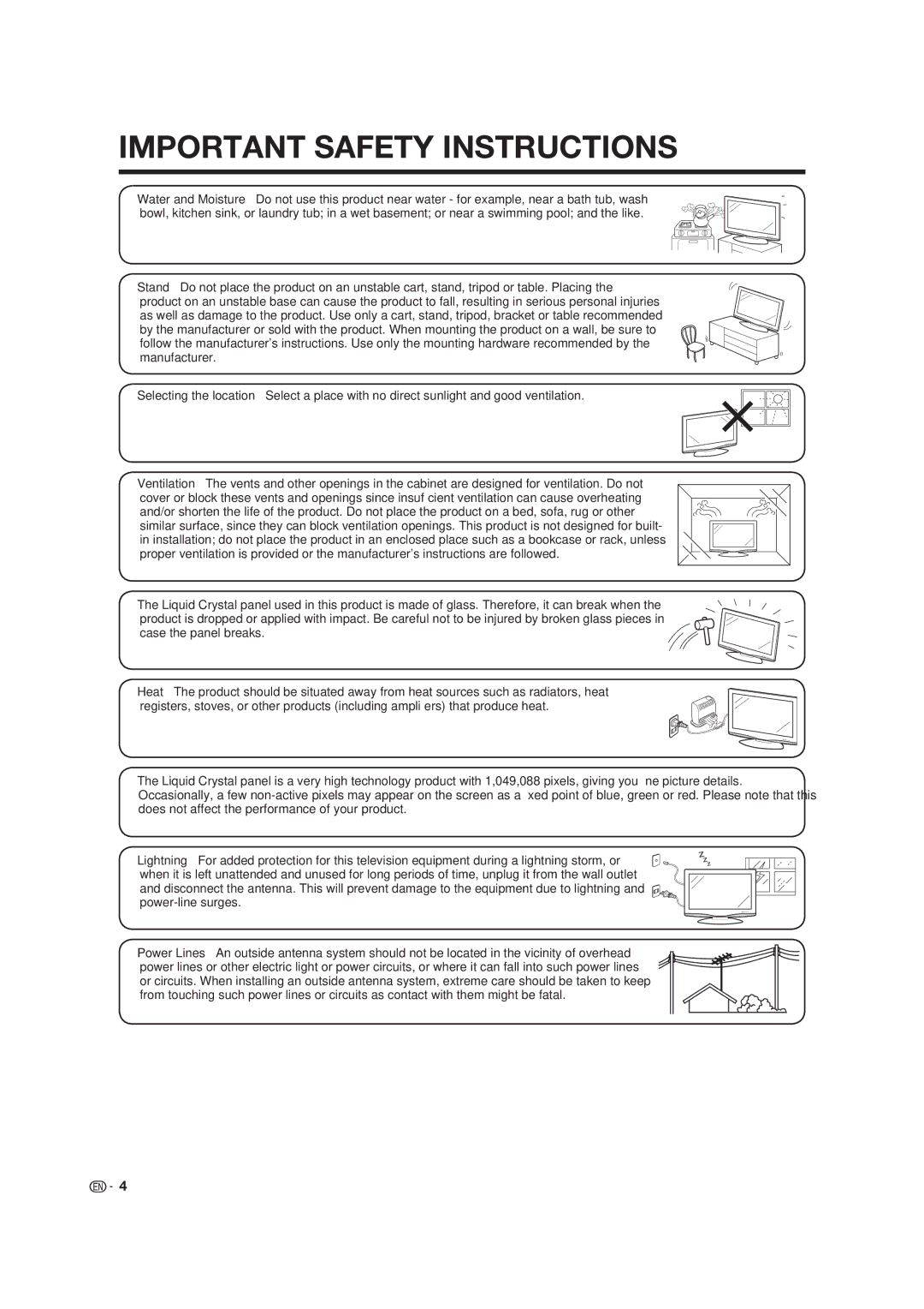 Dolby Laboratories LC-19SB25U-W, LC-19SB15U operation manual Important Safety Instructions 