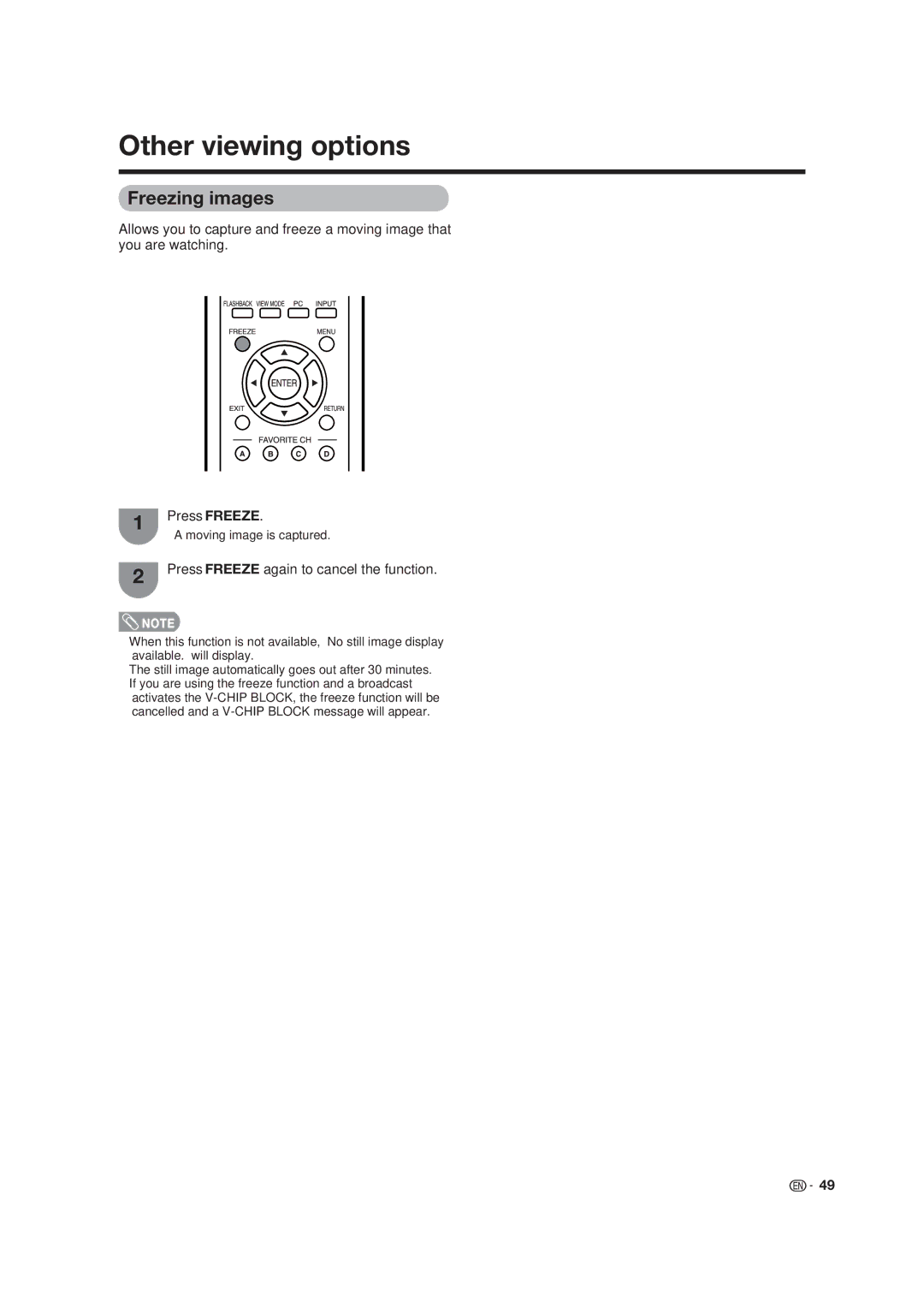 Dolby Laboratories LC-19SB25U-W Other viewing options, Freezing images, Press Freeze again to cancel the function 