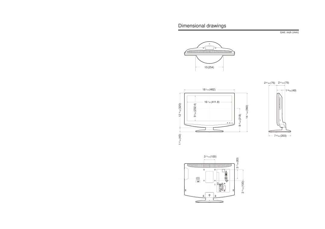 Dolby Laboratories LC-19SB25U-W, LC-19SB15U operation manual Dimensional drawings 